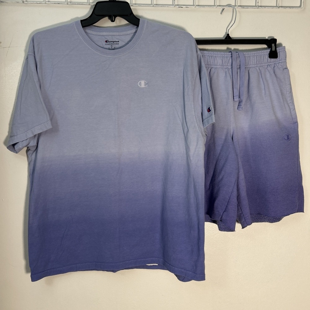 Champion Ombré Men T Shirt XL & Short M Set Blue Purple 6372 - Picture 10 of 10
